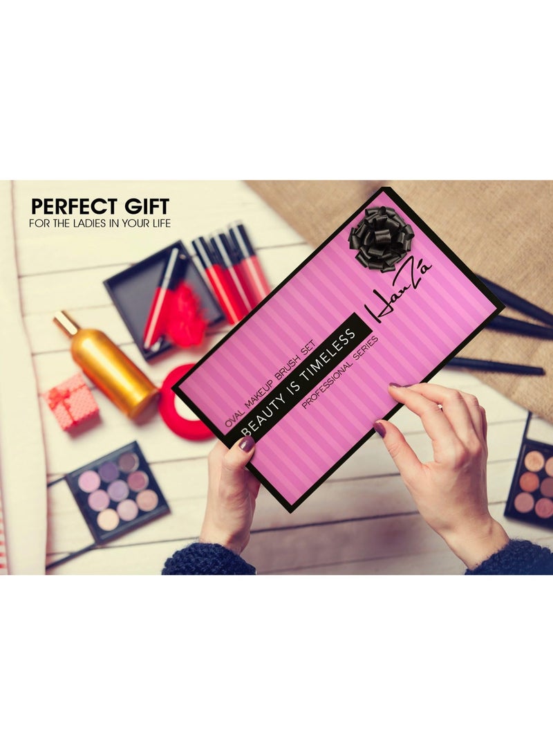 HANZA Makeup Brushes - 10 PIECE Professional Oval Makeup Brush Sets For Powder, Blush, Foundation, Concealer, Eyeliner, Eye Shadow, Etc. Easily Blends and Contours Cosmetics - Image 2